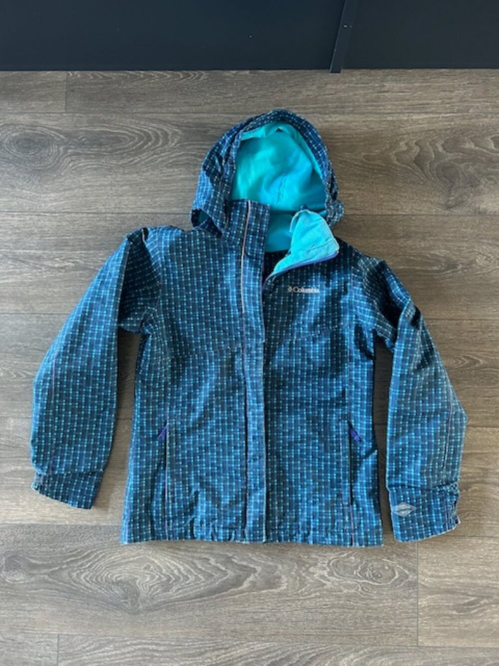 Columbia Interchange Waterproof Hooded Jacket Blue Plaid Girls M 10/12 Shell